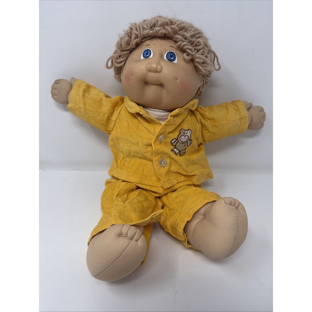 Cabbage Patch Doll 1980s Wheat Loop Hair dimples, Blue Eyes Bear Corduroy Outfit